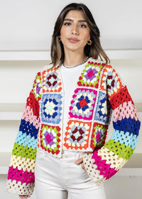 Colette Rainbow Multi Crochet Cardigan-Hand In Pocket
