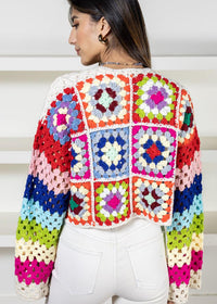 Colette Rainbow Multi Crochet Cardigan-Hand In Pocket