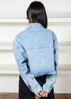 Kendall Cropped Denim Wash Jacket-Hand In Pocket