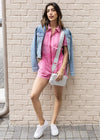 Hayley Pink Romper-Hand In Pocket