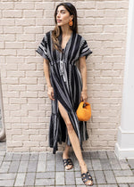 Elan Faith Caftan V Neck Midi Dress-Hand In Pocket