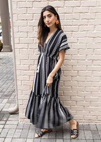 Elan Faith Caftan V Neck Midi Dress-Hand In Pocket