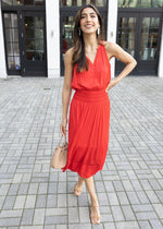 Ventanas Halter Midi Dress-Red-Hand In Pocket