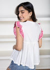 THML Zarin Embroidered Top-White/Pink-Hand In Pocket