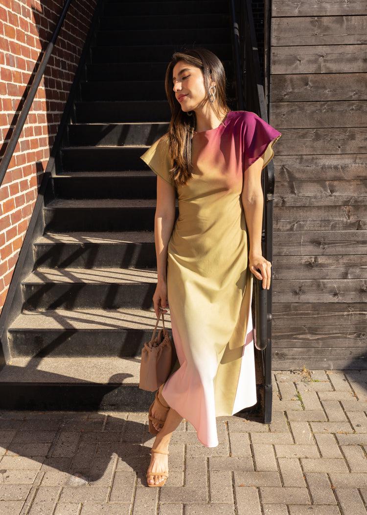 Isla Short Sleeve Ombre Dress-Multi-Hand In Pocket