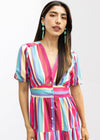 Colette Striped Short Sleeve Tiered Ruffle Dress-Hand In Pocket