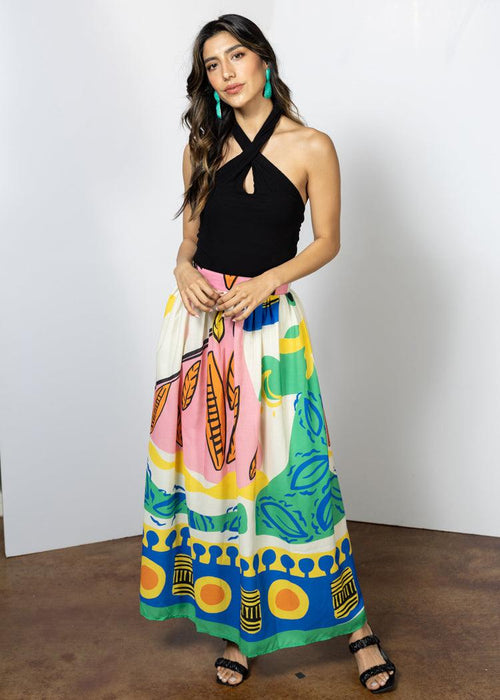 Nora Printed A-Line Skirt-Hand In Pocket