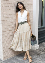 Elan Lively Skirt - Curry Stripe-Hand In Pocket