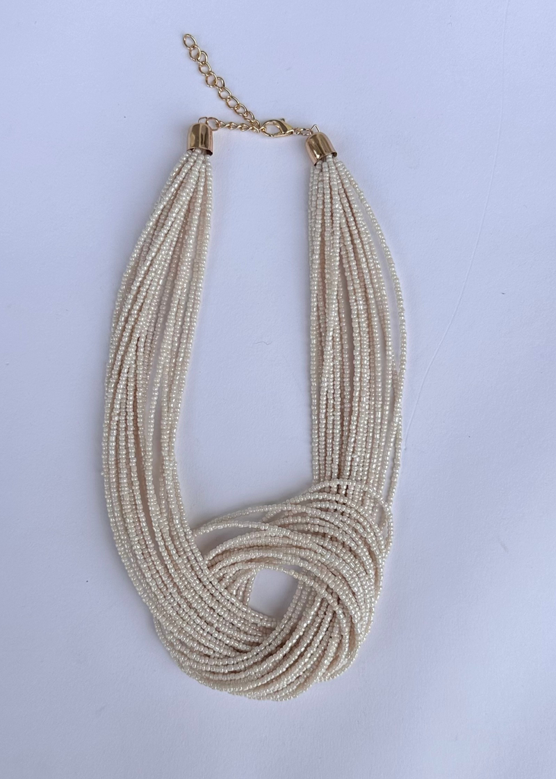 Coco Cay Beaded Necklace - Cream-Hand In Pocket