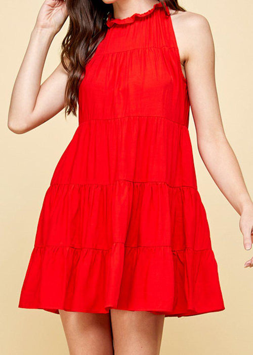 Bianca Tiered Tie Back Halter Dress-Red-***PREORDER***-Hand In Pocket