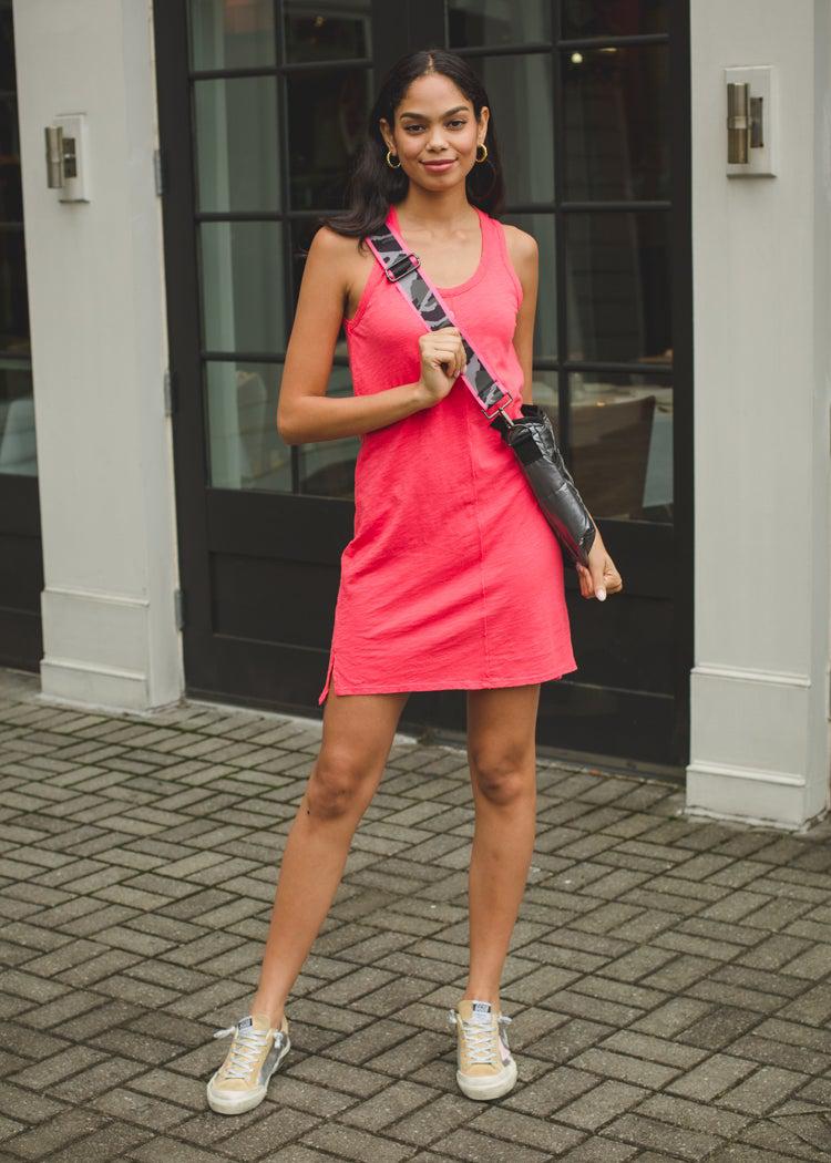 Bobi Scoop Neck Slub Cotton Tank Dress - Raspberry***FINAL SALE***-Hand In Pocket
