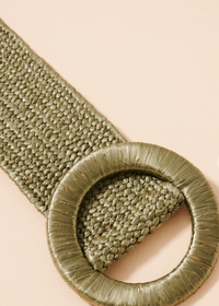 Wide Circle Buckle Straw Belt - Olive-Hand In Pocket