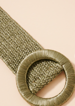 Wide Circle Buckle Straw Belt - Olive-Hand In Pocket