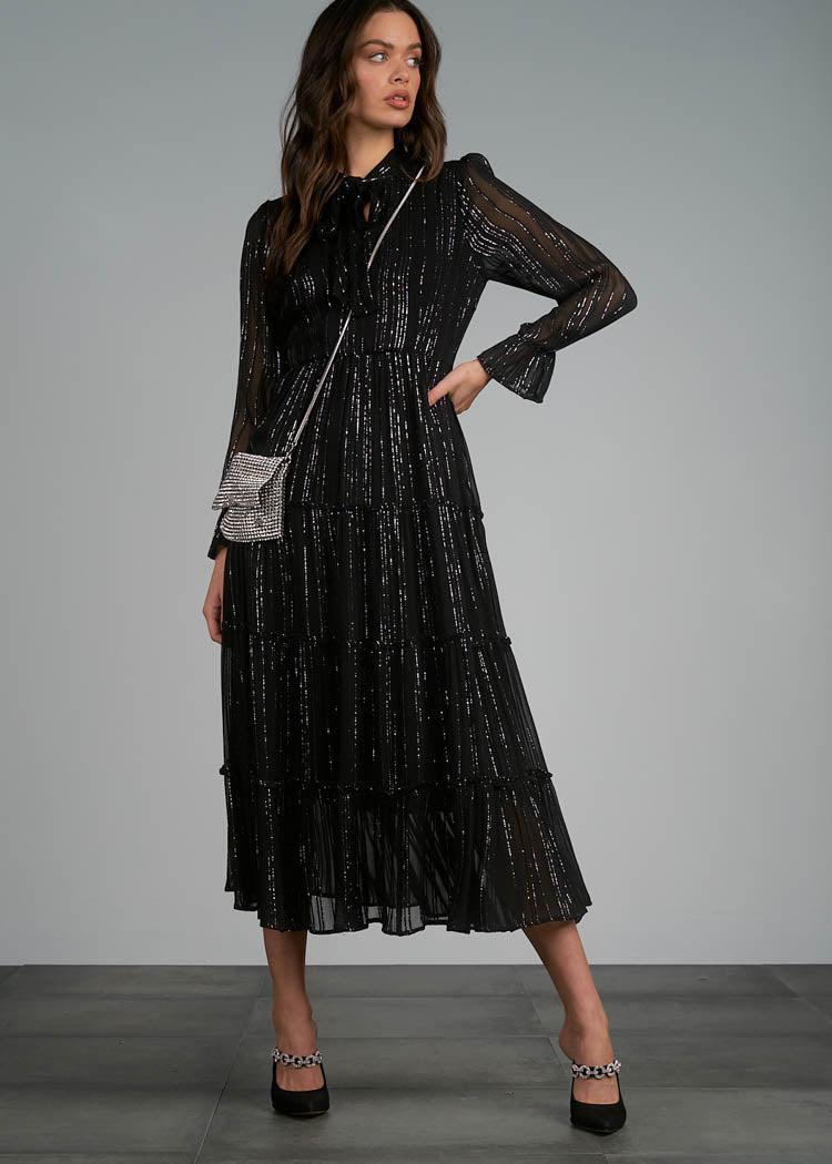 Milan Long Sleeve Midi Dress-Black Stripe-***FINAL SALE***-Hand In Pocket