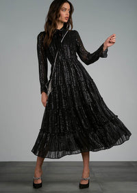 Milan Long Sleeve Midi Dress-Black Stripe-***FINAL SALE***-Hand In Pocket