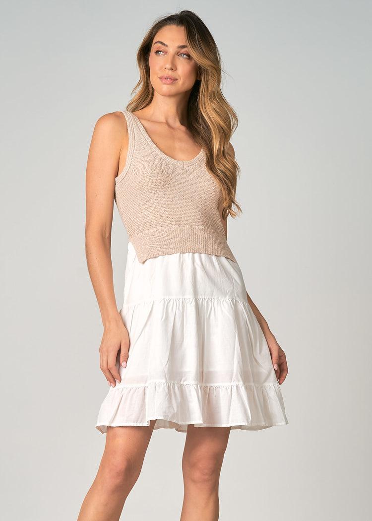 Elan Combo Mini Dress - White Natural-Hand In Pocket