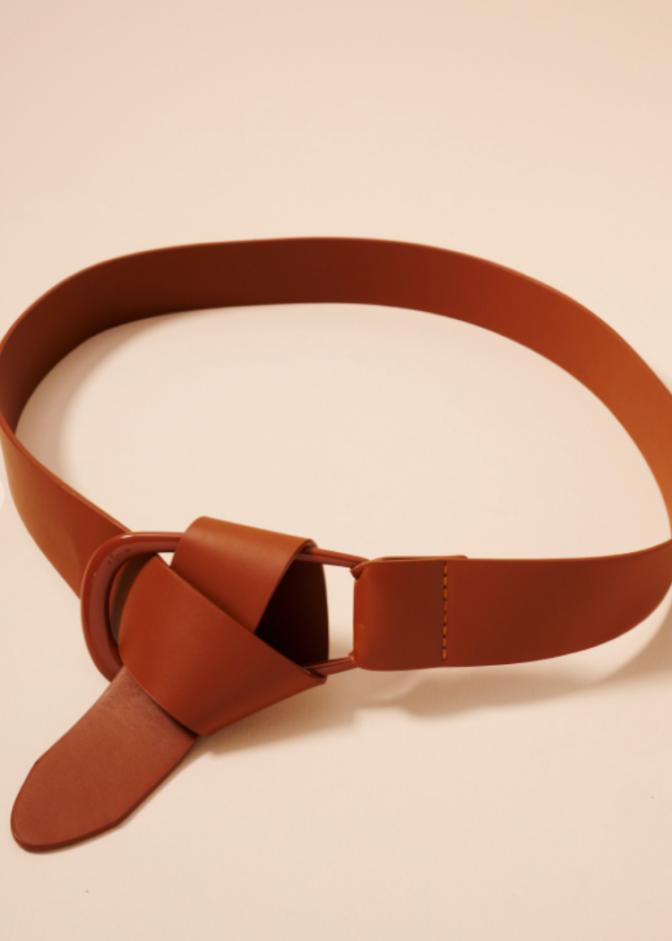 Faux Leather Oval Belt - Camel-Hand In Pocket