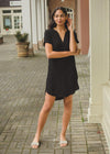 Bobi Split V Neck Short Sleeve Shirtdress - Black***FINAL SALE***-Hand In Pocket