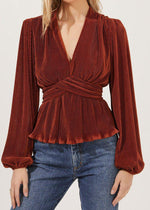 ASTR the Label Sharon Pleated Peplum Top-Hand In Pocket