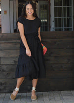 Valdivian Tiered Tie Waist Midi Dress - Black-Hand In Pocket