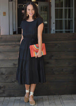 Valdivian Tiered Tie Waist Midi Dress - Black-Hand In Pocket