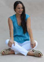 Karlie Crash Satin Frayed Hem Tee-Teal ***FINAL SALE***-Hand In Pocket