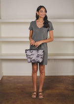 Bobi Short Sleeve V Neck Raw Edge Detail T-shirt Dress -Dk Sage-Hand In Pocket