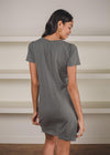 Bobi Short Sleeve V Neck Raw Edge Detail T-shirt Dress -Dk Sage-Hand In Pocket
