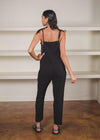 Bobi Tie Shoulder Gauze Jumpsuit-Black-Hand In Pocket