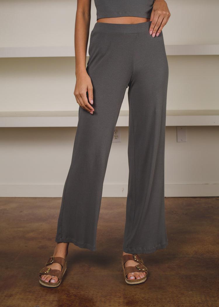 Bobi Ribbed Flare Leg Pant - Dark Sage-***FINAL SALE***-Hand In Pocket