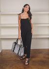 Bobi Tie Shoulder Gauze Jumpsuit-Black-Hand In Pocket