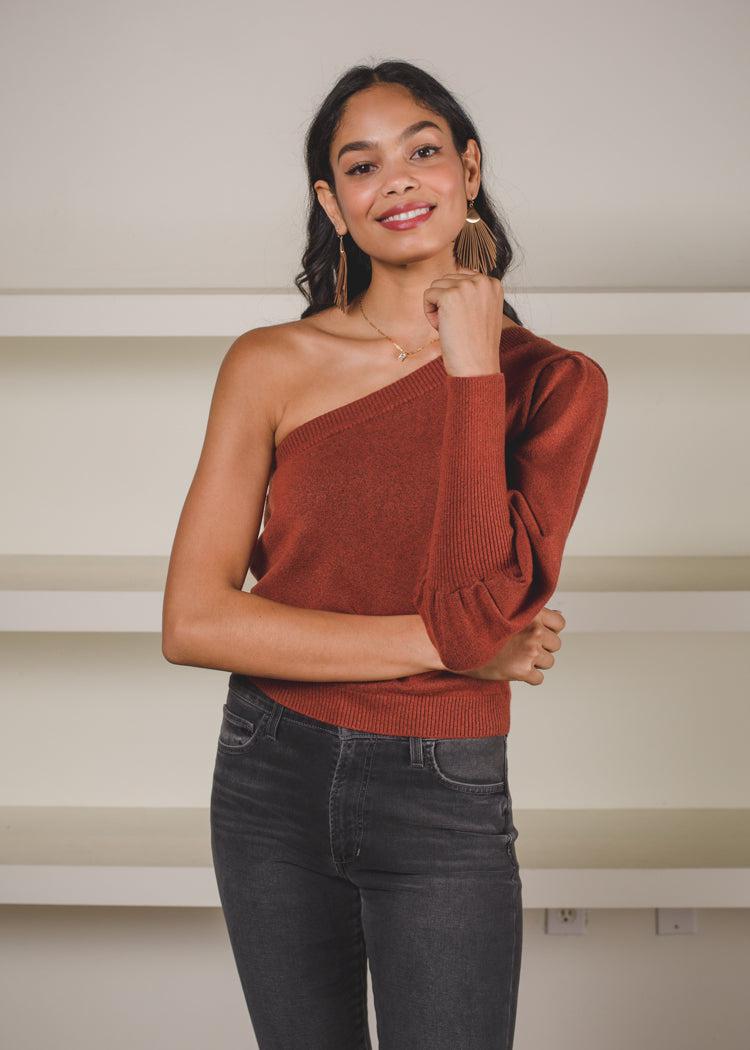 Knititude Zoe One Shoulder Sweater ***FINAL SALE***-Hand In Pocket