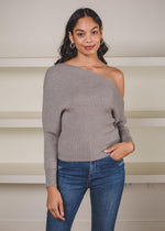 Line + Dot Blair Off Shoulder Sweater- Grey-Hand In Pocket