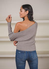 Line + Dot Blair Off Shoulder Sweater- Grey-Hand In Pocket
