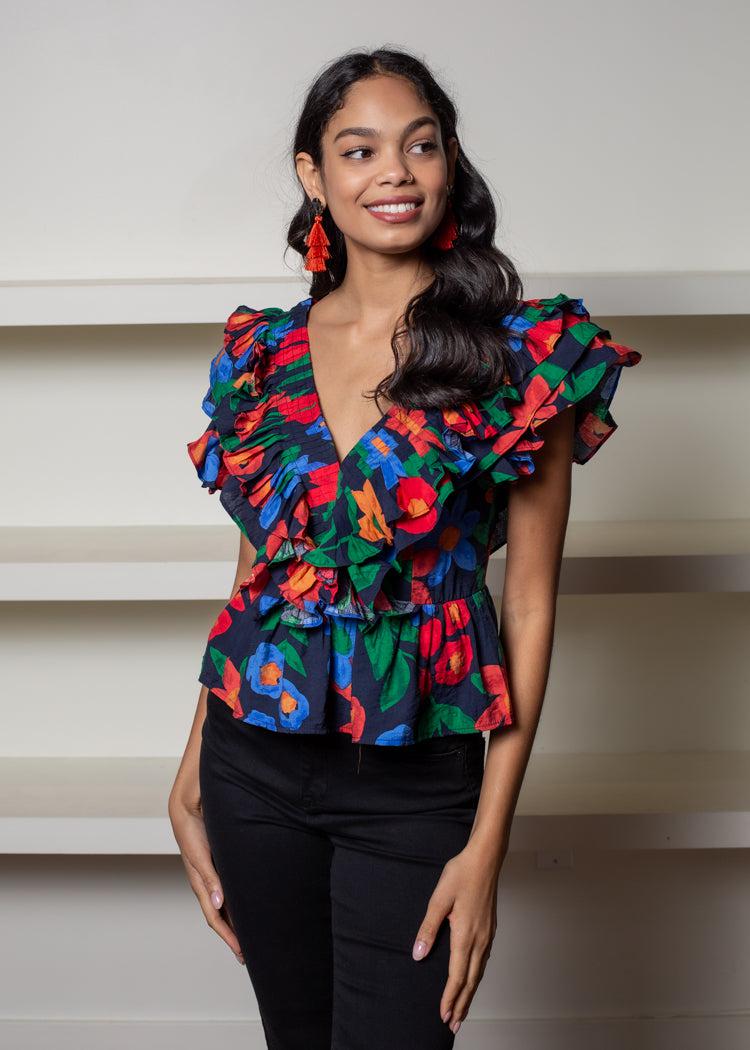 Lei Ruffled Double V Top-Hand In Pocket