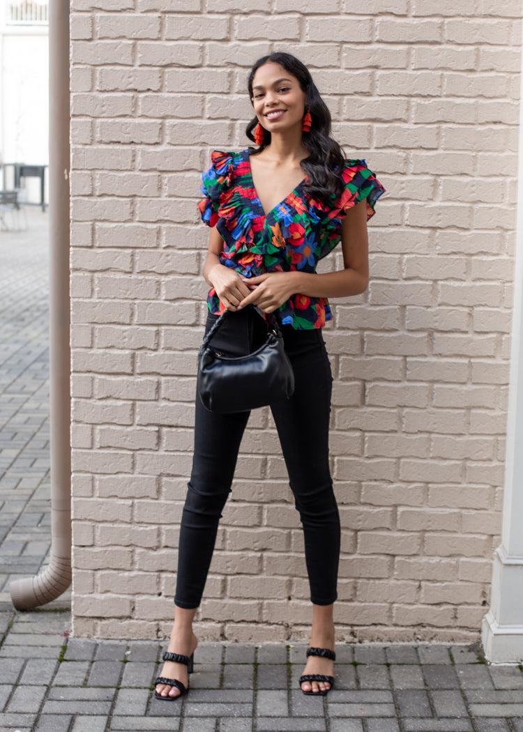 Lei Ruffled Double V Top-Hand In Pocket