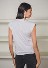 Michael Stars Joey Power Shoulder Tee- Ecru-Hand In Pocket