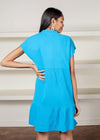 Bobi Drop Shoulder Tiered Dress-Aquatic-Hand In Pocket