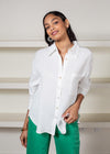BB Dakota Oh My Gauze Button Front Top-White-Hand In Pocket