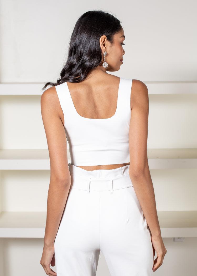 Commando Faux Leather Crop Top - White-Hand In Pocket