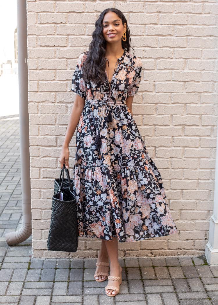 Elan Cluffs Floral Print Maxi-Hand In Pocket