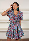 Karlie Hydrangea V Neck Tiered Poplin Mini Dress-Hand In Pocket