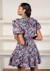 Karlie Hydrangea V Neck Tiered Poplin Mini Dress-Hand In Pocket