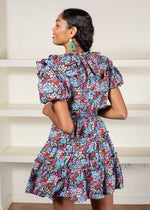 Karlie Hydrangea V Neck Tiered Poplin Mini Dress-Hand In Pocket