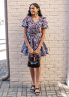 Karlie Hydrangea V Neck Tiered Poplin Mini Dress-Hand In Pocket