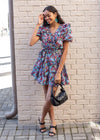 Karlie Hydrangea V Neck Tiered Poplin Mini Dress-Hand In Pocket