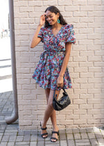 Karlie Hydrangea V Neck Tiered Poplin Mini Dress-Hand In Pocket