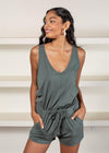 Bobi Tank Romper -Sage-Hand In Pocket