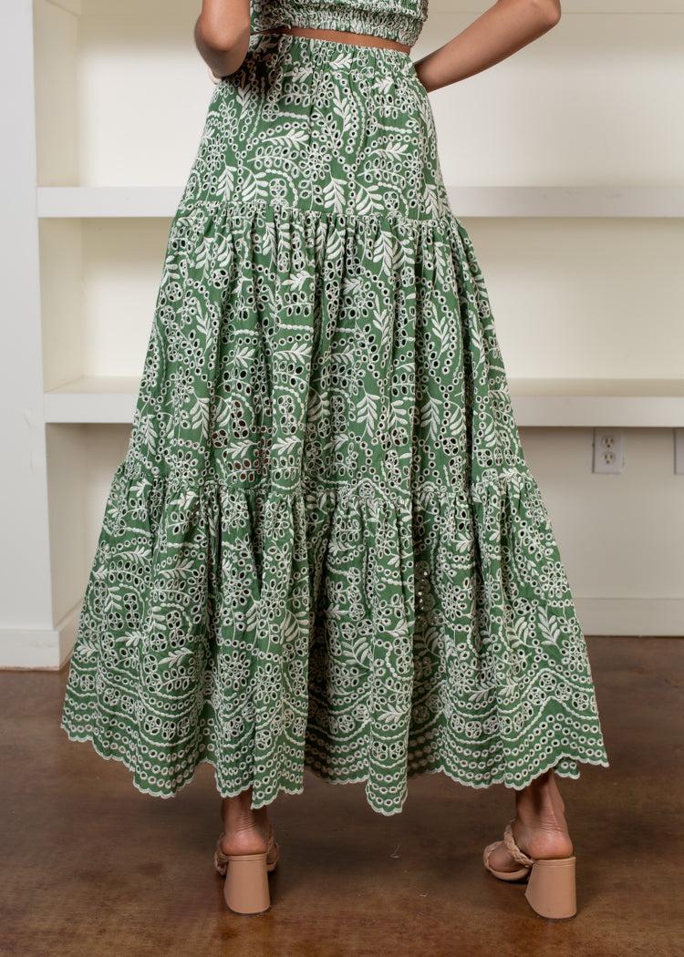 Penida Crocheted Maxi Skirt Set-Sage-Hand In Pocket