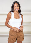 525 America Wide Strap Square Neck Knit Tank- Bleach White-Hand In Pocket